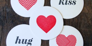 Heart Geometry & Hug/Kiss: Letterpress Coasters (10ct)